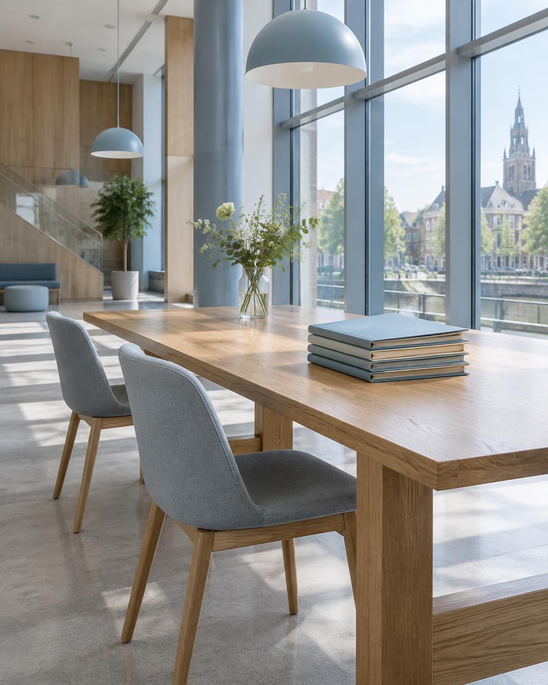 Rustige ontmoetingsruimte in een publieke werkomgeving